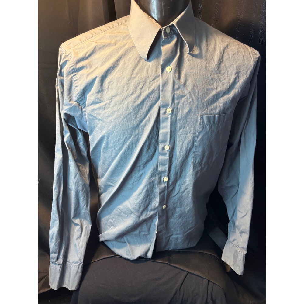 DKNY Mens Blue Gray Super 100s 2 Ply Cotton Dress Shirt 16.5 34/35 L Long Sleeve